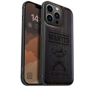 Carveit Custodia per iPhone 13 Pro Cover magnetico [Legno e Telaio in TPU] Case Antiurto Compatibile MagSafe con 13 Pro Custodia (Legno nero-Teschio Fuorilegge Ricercato)