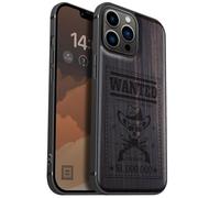 Carveit Custodia per iPhone 13 Pro Max Cover magnetico [Legno e Telaio in TPU] Case Antiurto Compatibile MagSafe con 13 Pro Max Custodia (Legno nero-Teschio Fuorilegge Ricercato)