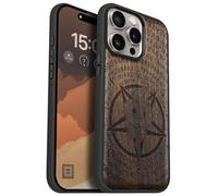 Carveit Custodia per iPhone 15 Pro Max Cover Legno avec magnetico [Legno e Telaio in TPU] Case Antiurto Compatibile MagSafe con 15 Pro Max Custodia (Noce-Pentagramma della vipera)