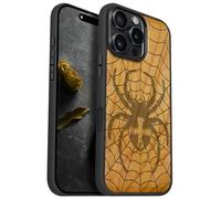 Carveit Custodia per iPhone 16 Pro Max Cover Legno avec magnetico [Legno e Telaio in TPU] Case Antiurto Compatibile MagSafe con Apple 16 Pro Max Custodia (Ciliegia-Dominio di Ragnatele)