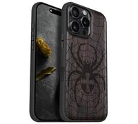 Carveit Custodia per iPhone 16 Pro Max Cover Legno avec magnetico [Legno e Telaio in TPU] Case Antiurto Compatibile MagSafe con Apple 16 Pro Max Custodia (Legno nero-Dominio di Ragnatele)