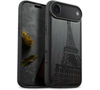 Carveit Custodia per iPhone 17 Air Cover Legno avec magnetico [Legno e Telaio in TPU] Case Antiurto Compatibile MagSafe con Apple iPhone Air Custodia (Legno nero-La Torre Eiffel nello splendore)