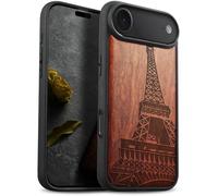 Carveit Custodia per iPhone 17 Air Cover Legno avec magnetico [Legno e Telaio in TPU] Case Antiurto Compatibile MagSafe con Apple iPhone Air Custodia (Rosea-La Torre Eiffel nello splendore)