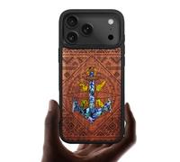 Carveit Custodia Per iPhone 17 Pro Max Cover avec Magnetico Incisione in legno e intarsio di cozze Compatibile MagSafe con Apple iPhone 17 Pro Max Custodia (Rosea Legno-Ensemble nautico in mezzo)