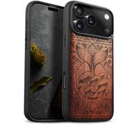 Carveit Custodia per iPhone 17 Pro Max Cover Legno avec magnetico [Legno e Telaio in TPU] Case Antiurto Compatibile MagSafe con Apple 17 Pro Max Custodia (Rosea-Il Canto della Balena)