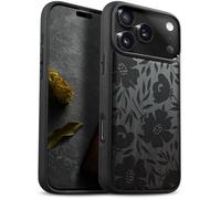 Carveit Custodia per iPhone 17 Pro Max Cover Legno avec magnetico [Legno e Telaio in TPU] Case Antiurto Compatibile MagSafe con Apple 17 Pro Max Custodia (Legno nero-Grazia Fiorita)
