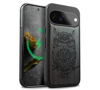 Carveit Legno Custodia per Pixel 11, Nero-Il Gufo e il Ramo | Paraurti Robusto TPU avec Magnetico, Legno Cover Compatibile MagSafe Protezione Case Google Pixel 11 Custodia