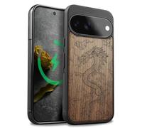 Carveit Legno Custodia per Pixel 11, Noce-L'ascesa del Drago | Paraurti Robusto TPU avec Magnetico, Legno Cover Compatibile MagSafe Protezione Case Google Pixel 11 Custodia