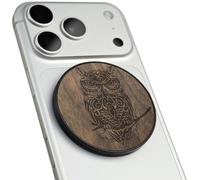 Carveit Supporto Magnetico in Legno, Angolazione Regolabile, Compatibile con MagSafe iPhone 17 Pro Max 16, 15, Samsung Galaxy S26 Ultra S25, Google Pixel (Il Gufo e il Ramo - Noce)