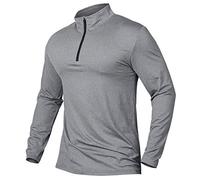 CARWORNIC, magliette da uomo per sport attivi, a 1/4 di cerniera, a maniche lunghe, traspiranti, pullover, per corsa, top per esterni, polo, Grigio chiaro, S