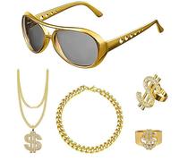 CARxlythic Accessori Rappe, Kit di Costumi Hip Hop Set, Hips Hops Travestimento Accessossi, Hip Hop Dollaro Collana, per Uomo Donna Rapper Festa Carnevale