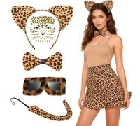 CARxlythic Cerchietto Orecchie Gatto Set, Orecchie di Gatto, Papillon e Coda leopardo viso tatuaggio e leopardo occhiali.,per Cosplay Decorazione Festa in Costume(Leopardo)