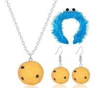 CARxlythic Costume da mostro briciole da donna per bambini, cerchietto per capelli + collana biscotti + accessori per orecchini per Halloween, carnevale, feste e amanti dei biscotti