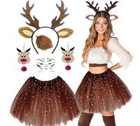 CARxlythic Costume di Carnevale di Natale, da donna e ragazza, con corna di cervo, per donne e bambini, per Halloween, 5 pezzi