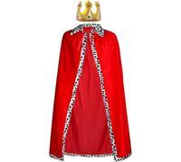 CARxlythic Costume di Principe per Bambini, 90cm Mantello da re Ragazzo con 1 Corona, Costume da Principe per Feste di Compleanno, Medievale Velluto Mantello Reale re Ragazzo, Compleanno, Carnevale