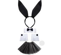 CARxlythic Set costume da coniglietto da donna, con orecchie da coniglio, fascia per capelli, collare, papillon, polsini e coda da coniglio per feste