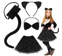 CARxlythic Set di 4 pezzi nero per cosplay per gatti e ragazze, costume di carnevale, costume da gatto nero, costume per Halloween