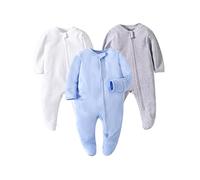 Caryllo Tutina per bambini con cerniera a 2 vie, tutina con cerniera e polsino a guanto per bambine da 0 a 12 mesi, comodo pigiama coperto per neonati per dormire e giocare, Bianco-blu-grigio, 3 mesi