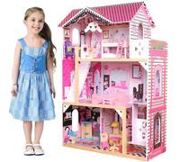 BAKAJI Casa delle Bambole Giocattolo per Bambini Realizzata Interamente in Legno 3 Piani 4 Stanze Curata in Ogni Dettaglio con Mobili e Accessori Gioco - 88 x 33 x H118 cm