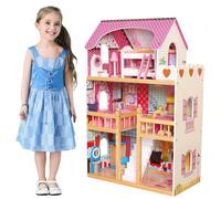 Casa Bambole in Legno Giocattolo Bambini 3 piani con Mobili e Accessori 60x30x90