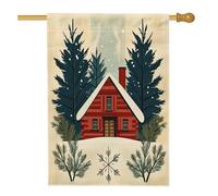 Casa colonica invernale, atrio, cortile, in lino, verticale, 71,1 x 101,6 cm, su entrambi i lati, per esterni, vintage, Fun Xmas Country Home Print Flag, fattoria, casa vacanze