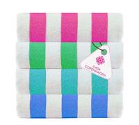 CASA COPENHAGEN Cabana Beach, designed in Denmark, robust & durable, quick-drying, for pool, bath and shower, 76.2 x 152.4 cm, 4-piece cotton beach towel set, Turquoise, Royal Blue, Pink, Green