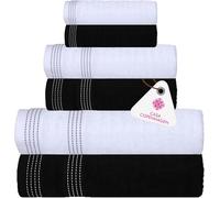 CASA COPENHAGEN Elegance Set di asciugamani da 6 pezzi, nero + bianco, 550 g/m², 2 asciugamani da bagno, 2 asciugamani per le mani, 2 salviette in morbido cotone egiziano per bagno, cucina e doccia.