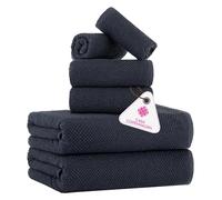 CASA COPENHAGEN Popcorn Textured, Set di asciugamani 6 pezzi - Blu navy, 550 GSM 2 da bagno 2 per le mani 2 salviette, set regalo di in asciugamani cotone per il bagno, ruvido e resistente