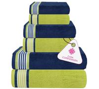 CASA COPENHAGEN Set di asciugamani di design He&She da 6 pezzi, 100% cotone egiziano, Blu Californi Verde California, 600g/m², 2teli bagno, 2asciugamani viso, 2lavette, Set regalo per uomo e donna