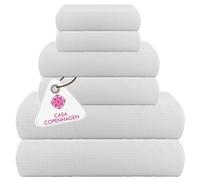 CASA COPENHAGEN Set di asciugamani in spugna a nido d'ape, 6 pezzi, in cotone, extra large, bianco, composto da: 2 teli da bagno XL(70x140 cm), 2 mani grandi (50x80 cm), 2 salviette grandi (41x41 cm)