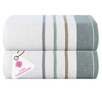 CASA COPENHAGEN Set Regalo 2 Pezzi White Bay, 100% Cotone Egiziano, Grandi Teli Bagno di Design - Verde mare - 600 g/m², 180x90 cm - 2 Teli Bagno (Set Regalo per Donna e Uomo)