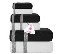 CASA COPENHAGEN Solitaire Mix Asciugamano Asciugamano in Cotone Egiziano 600 gsm per Hotel, Spa, Cucina e Bagno Set da 6 Pezzi con 2 Bagni, 2 Mani, 2 Salviettine - Bianco brillante + Nero