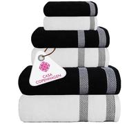 CASA COPENHAGEN Solitaire Mix Asciugamano Asciugamano in Cotone Egiziano 600 gsm per Hotel, Spa, Cucina e Bagno Set da 6 Pezzi con 2 Bagni, 2 Mani, 2 Salviettine - Bianco + Nero