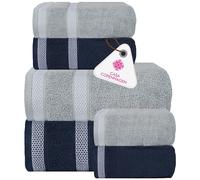 CASA COPENHAGEN Solitaire Mix Set Asciugamani 6 Pezzi - Grigio Viola + Blu Navy 600 g/m² 2 Asciugamani da Bagno, 2 Asciugamani, 2 Salviette in Morbido Cotone Egiziano per Bagno, Cucina e Doccia