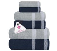 CASA COPENHAGEN Solitaire Mix Set di asciugamani da 6 pezzi - Grigio, Viola e Blu navy - 600 GSM - 2 da bagno, 2 da mani e 2 da viso Asciugamani in morbido cotone egiziano per bagno, cucina e doccia