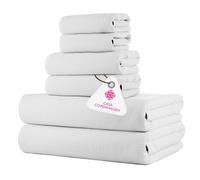 CASA COPENHAGEN Waffle Set di salviette in spugna di cotone, 6 pezzi extra large e lussuose, Bianco, Include 2 da bagnoo 70×140 cm, 2 salviette 50×80 cm e 2 salviette 40×40 cm
