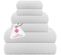 CASA COPENHAGEN Waffle Set di salviette in spugna di cotone, 6 pezzi extra large e lussuose, Bianco, Include 2 da bagnoo 70×140 cm, 2 salviette 50×80 cm e 2 salviette 40×40 cm
