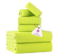 CASA COPENHAGEN Wave Texture Set di 6 asciugamani - Verde neon, 550 GSM, 2 teli doccia, 2 asciugamani viso, 2 lavette Set regalo in morbido cotone egiziano per uomo e donna
