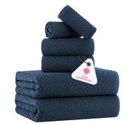 CASA COPENHAGEN Wave Textured, Set di asciugamani 6 pezzi - Blu navy, 550 GSM 2 da bagno 2 per le mani 2 salviette, set regalo di in asciugamani cotone per il bagno, ruvido e resistente