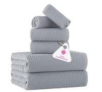 CASA COPENHAGEN Wave Textured, Set di asciugamani 6 pezzi - Grigio viola, 550 GSM 2 da bagno 2 per le mani 2 salviette, set regalo di in asciugamani cotone per il bagno, ruvido e resistente