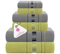 CASA COPENHAGEN X Lines Set di 6 salviette in cotone egiziano da 600 g/m² per hotel, spa, cucine e bagni, composto da 2 teli da bagno, 2 per le mani e 2 salviette per il viso- Verde grigio