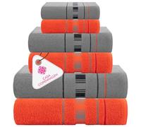 CASA COPENHAGEN X Lines Set di 6 salviette in cotone egiziano da 600 g/m² per hotel, spa, cucine e bagni, composto da 2 da bagno, 2 per le mani e 2 salviette per il viso- Rosso grigio