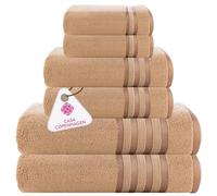 CASA COPENHAGEN Zero Twist, 6 Pezzi Asciugamani da Set, 100% Cotone, Beige, 600 GSM, 2Bagni, 2Mani, 2Salviette Realizzato in Cotone Egiziano, Asciugamani di Lusso Ultra Morbidi per il Bagno