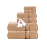 CASA COPENHAGEN Zero Twist, 6 Pezzi Asciugamani da Set, 100% Cotone, Beige, 600 GSM, 2Bagni, 2Mani, 2Salviette Realizzato in Cotone Egiziano, Asciugamani di Lusso Ultra Morbidi per il Bagno