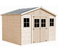 Casa da giardino in legno naturale A246x418x320 cm/12 m²- Magazzino esterno con finestre - Capanno da giardino - Bici, Deposito attrezzi e rimessa TIMBELA M331