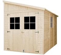 Casa da giardino in legno naturale (con parete laterale) CON PAVIMENTO IMPREGNATO 318x218 cm/6,09 m²- Magazzino esterno con finestre - Capanno da giardino TIMBELA M339A+M339G
