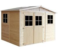 Casa da giardino in legno naturale CON PAVIMENTO IMPREGNATO A226x216x324 cm/6 m²- Magazzino esterno con finestre - Capanno da giardino - Bici, Deposito attrezzi e rimessa TIMBELA M334+M334G