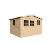 Casa da giardino in legno naturale CON PAVIMENTO IMPREGNATO A226x316x324 cm/9 m²- Magazzino esterno con finestre - Capanno da giardino - Bici, Deposito attrezzi e rimessa TIMBELA M335+M335G