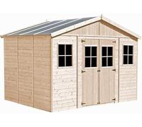 Casa da giardino in legno naturale CON PAVIMENTO IMPREGNATO A246x418x320cm/12 m²- Magazzino esterno con finestre - Capanno da giardino - Bici, Deposito attrezzi e rimessa TIMBELA M331+M331G