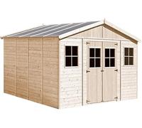 Casa da giardino in legno naturale H246x418x420 cm/16 m²- Magazzino esterno con finestre - Capanno da giardino - Bici, Deposito attrezzi e rimessa TIMBELA M330